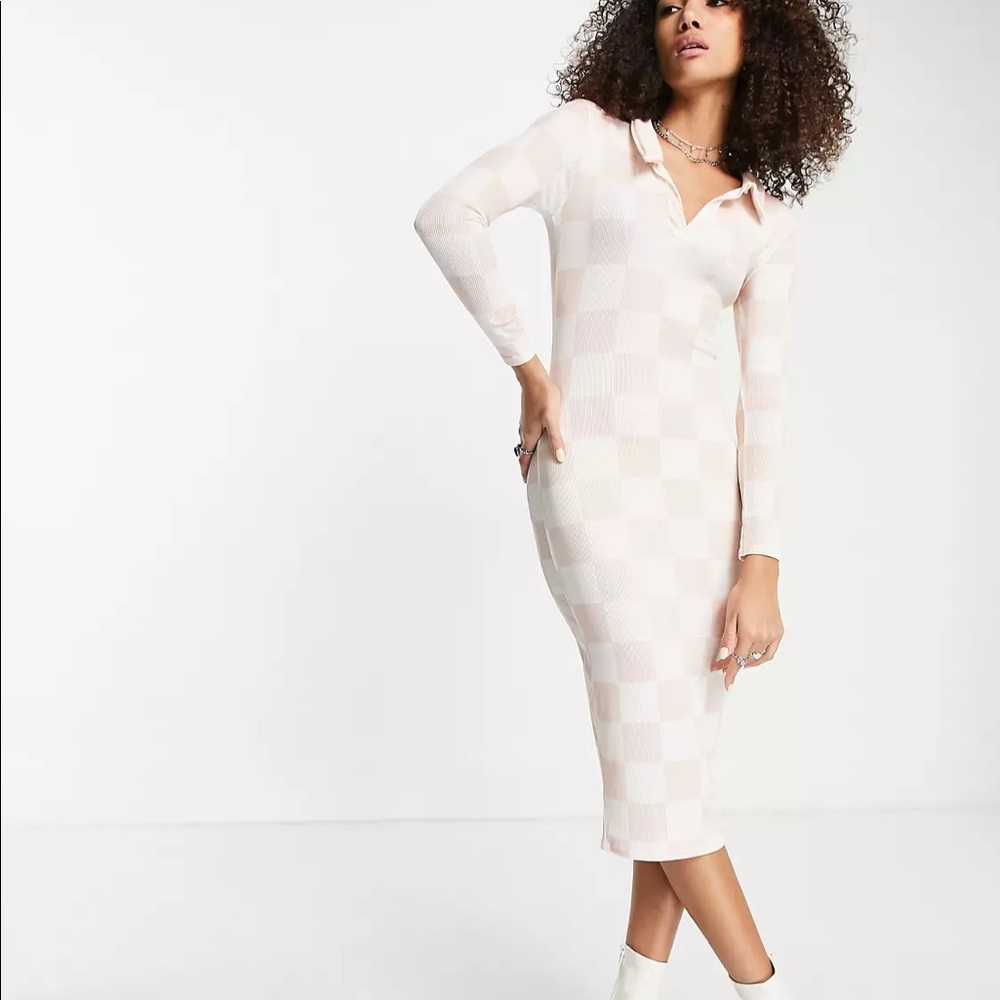 ASOS Blush and Cream Check Polo Midi Dress